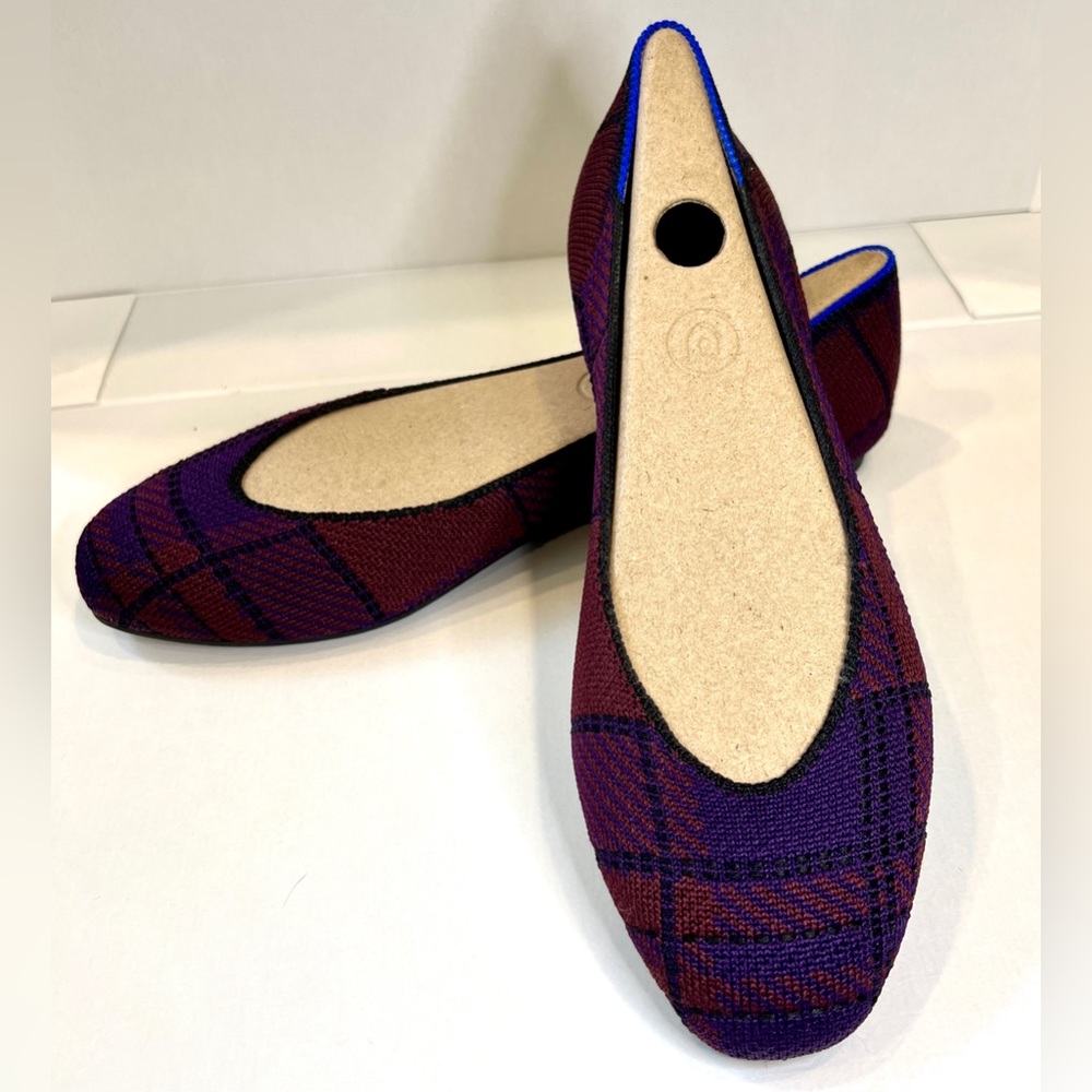 Rothy’s “The Square” Cranberry Plaid flats size 7